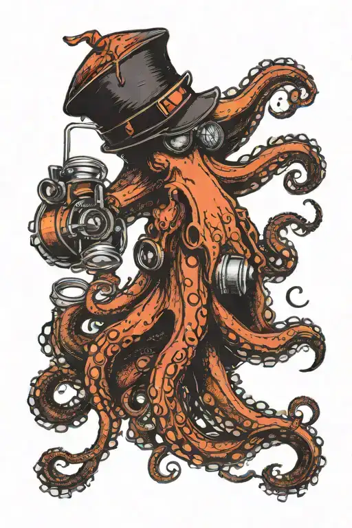 an octopus in a flat cap holding a diving tank made tattoo design idea