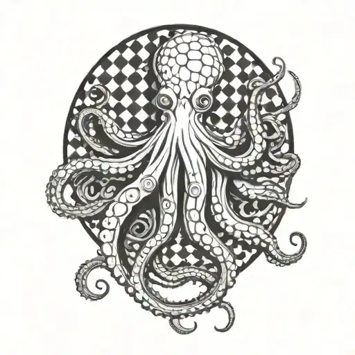 black and white checkered octopus tattoo design idea