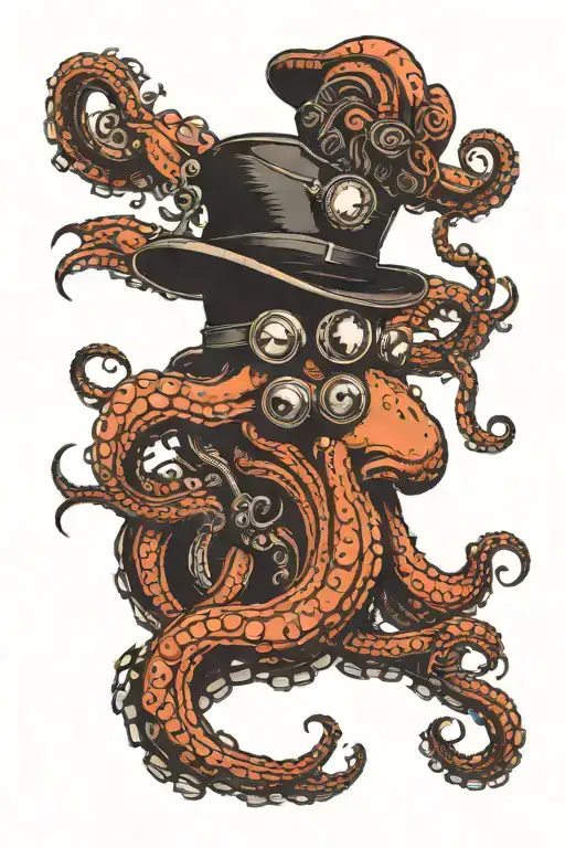 an octopus in a flat cap holding a diving tank tattoo design idea
