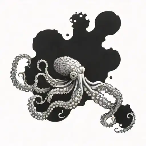 A diving octopus tattoo with intricate tentacles and coral reef background tattoo design idea