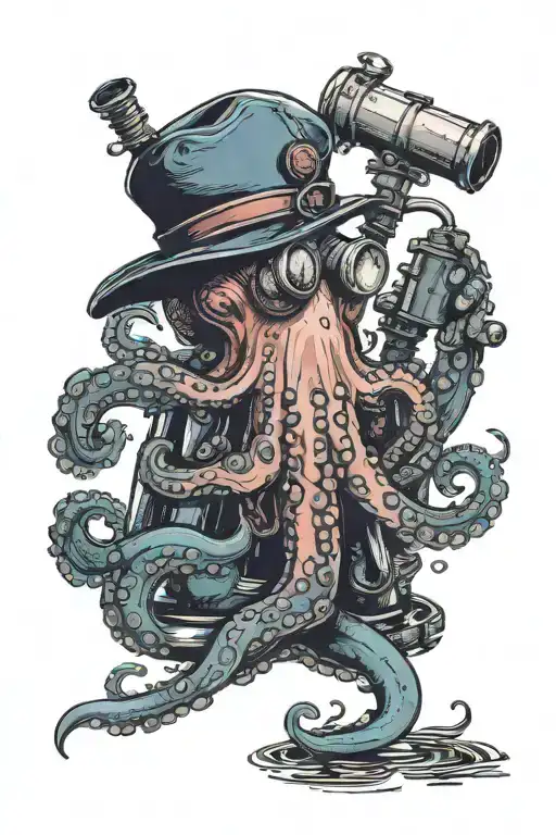 an octopus in a flat cap holding a diving tank made tattoo design idea