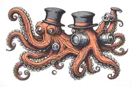 an octopus in a flat cap holding a diving tank made tattoo design idea