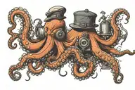 an octopus in a flat cap holding a diving tank made tattoo design idea
