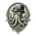 an octopus in a flat cap holding a diving tank made tattoo design idea