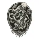 an octopus holding a diving tank and a guitar tattoo design idea