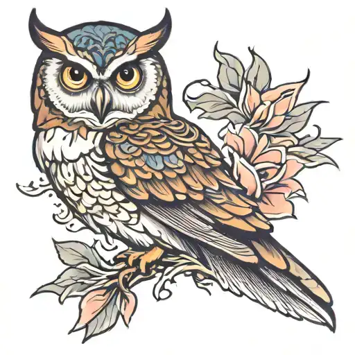 owl of minerva feather lotus tattoo design idea