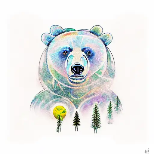 bears in a forest. outer space tattoo design idea