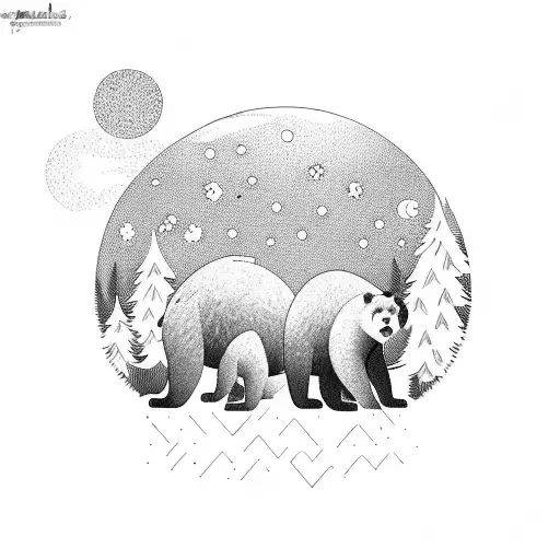 bears in a forest on bottom, outer space on top tattoo design idea