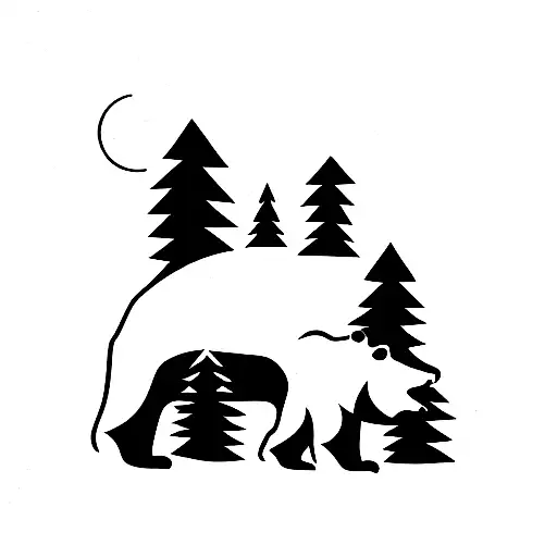 bears in a forest. outer space tattoo design idea