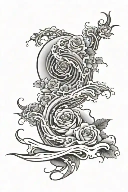 Japanese Wave and Rose tattoo tattoo design idea