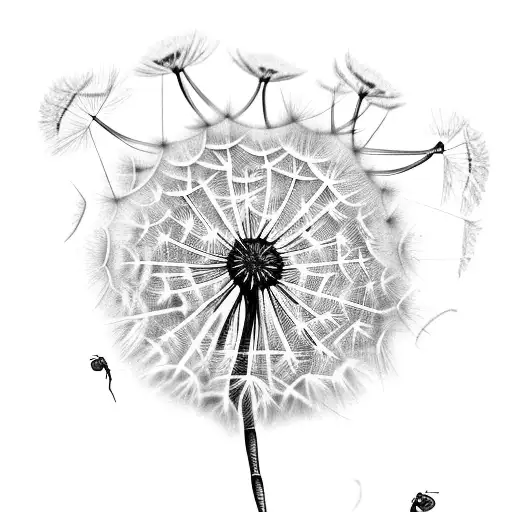 Dandelion with dragonfly and name Jesse as stem tattoo design idea