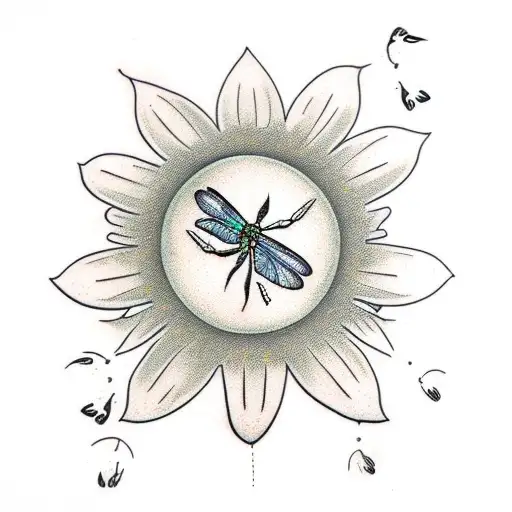 blowing dandelion with dragonfly tattoo design idea
