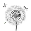 dandelion with dragonfly tattoo design idea