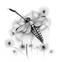 blowing dandelion with dragonfly tattoo design idea