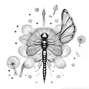 blowing Dandelion and dragonfly  tattoo design idea