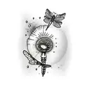 blowing dandelion with dragonfly tattoo design idea