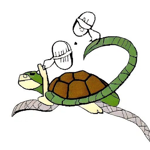 turtle and snake fighting, korean folk inspired, simple easy to draw tattoo design idea
