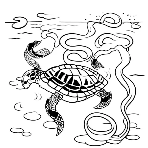 turtle and snake fighting, korean folk story, simple easy to draw tattoo design idea