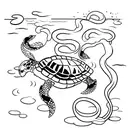 turtle and snake fighting, korean folk story, simple easy to draw tattoo design idea