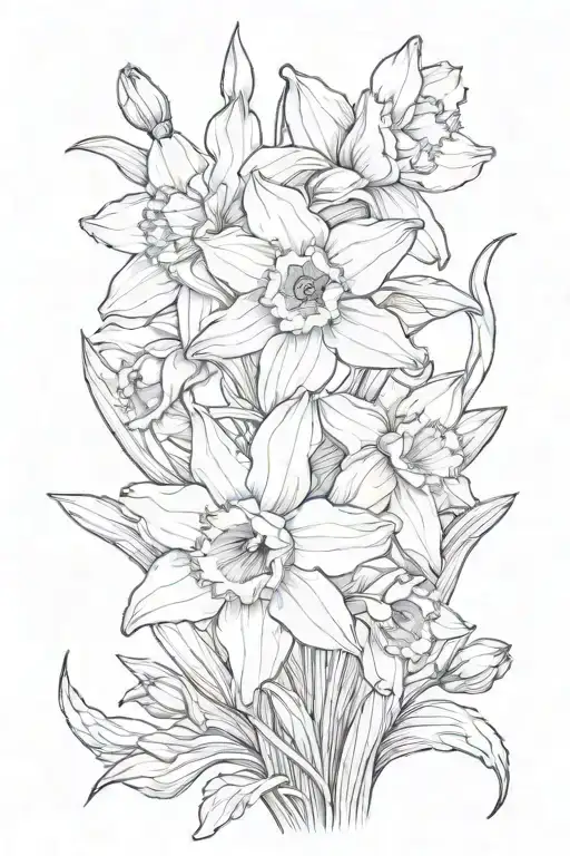 daffodil, narcissus, aster flowers intertwined tattoo design idea