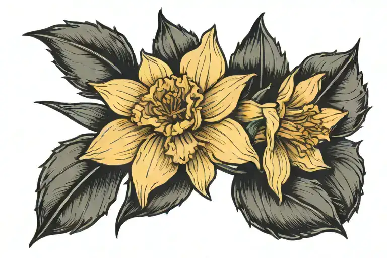 daffodil,  paperwhite narcissus, aster flowers  tattoo design idea