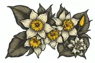 daffodil,  paperwhite narcissus, aster flowers  tattoo design idea