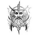 A blackwork tattoo of Zeus holding a lightning bolt tattoo design idea