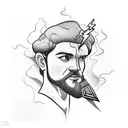 A blackwork tattoo of Zeus holding a lightning bolt tattoo design idea