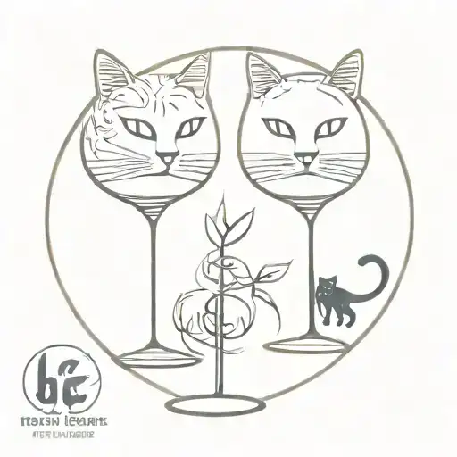 Gemini symbol, wine glass, cat silhouette, mental health tattoo design idea