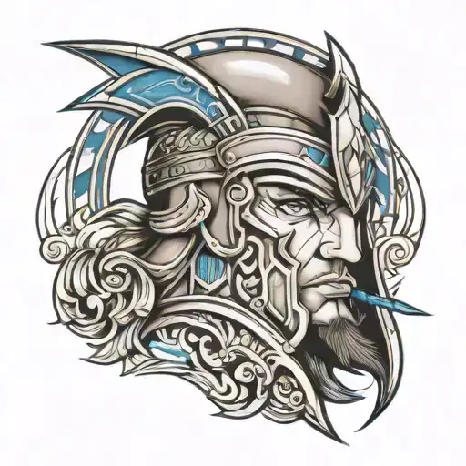 spartan with blue eyes tattoo design idea