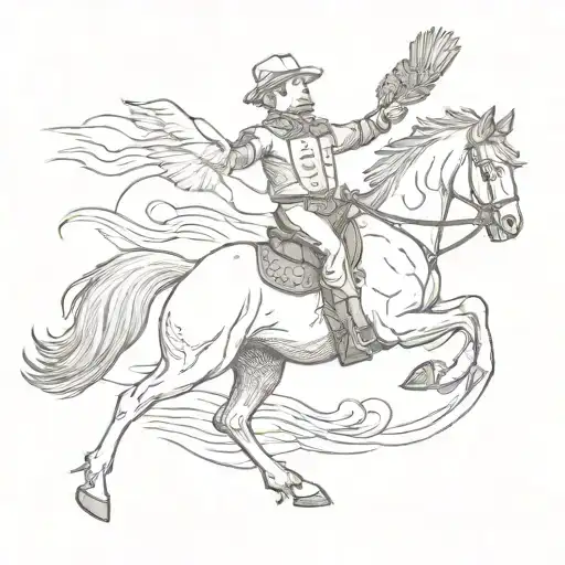 Chicken riding a horse lassoing a bacon strip tattoo design idea