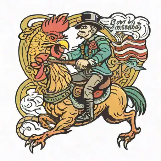 pickle riding a chicken lassoing a strip of bacon  tattoo design idea