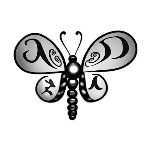 butterfly with initials and more detailed lines with fancy details tattoo design idea