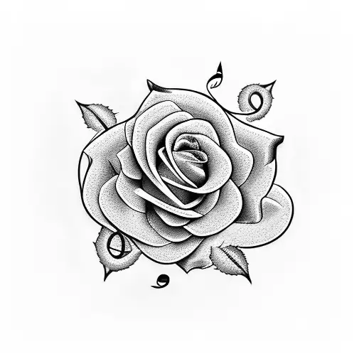 Musical notes intertwined with rose vines tattoo design idea