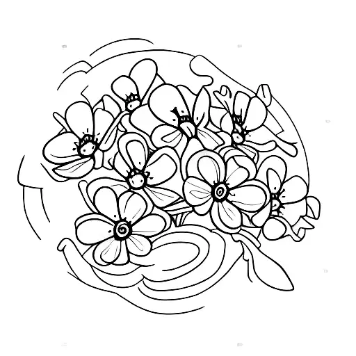 bouquet of forget me not, poppy and blueberry tattoo design idea