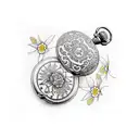 pocket watch surrounded by daffodils tattoo design idea