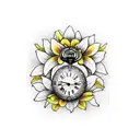 pocket watch surrounded by daffodils tattoo design idea