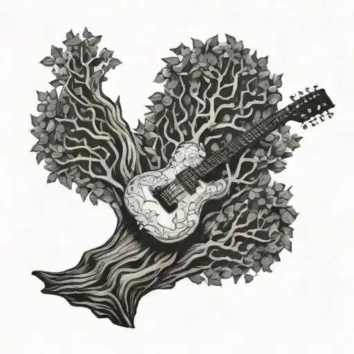 A guitar tree with branches made of music notes tattoo design idea