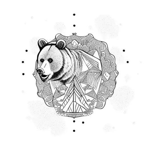 bear with forest in center compas above bear anchor below bear  tattoo design idea