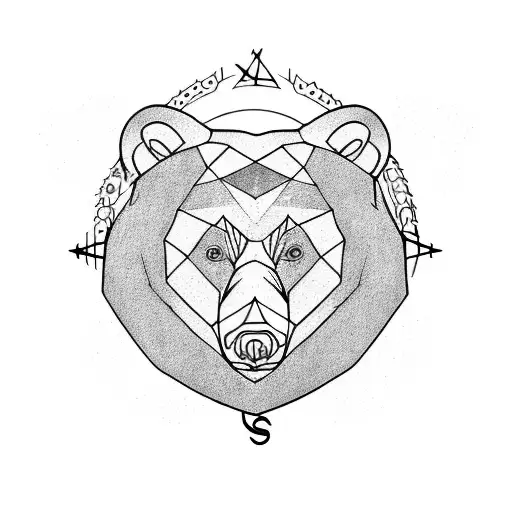 bear forest compass anchor  tattoo design idea