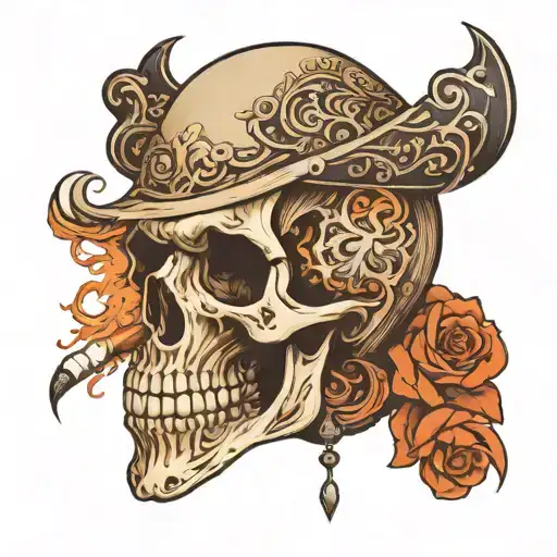 smoking skull with half of the face hidden tattoo design idea