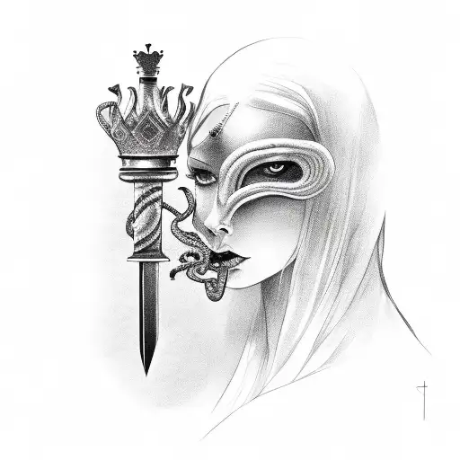 Chess piece queen with snake tattoo design idea