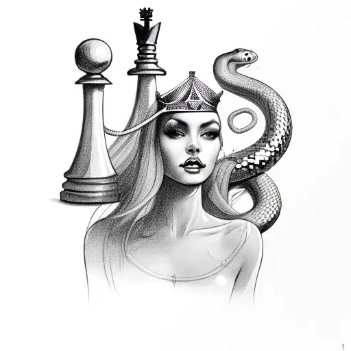 Chess piece queen with snake tattoo design idea