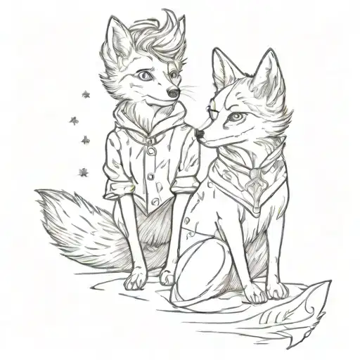 Little prince and fox looking above and there is 3 star indicates family members  tattoo design idea