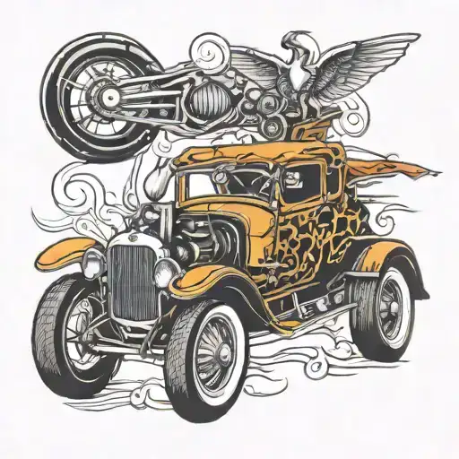 hot rod automotive elements tattoo design idea