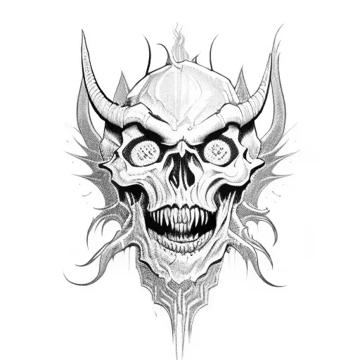 demon skull with fangs tattoo design idea