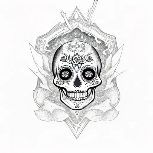 sugar skull with fangs tattoo design idea