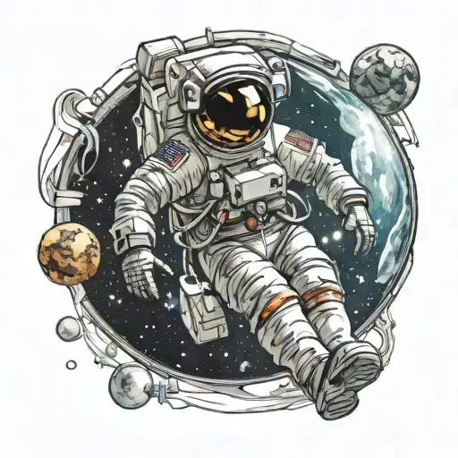 astronaut floating in space tattoo design idea