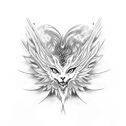 A fierce phoenix rising from the ashes with an anime-inspired twist tattoo design idea