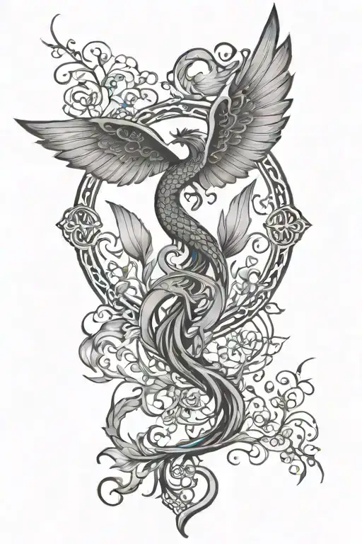 phoenix rising, lotus flower blooming, tree of life, anchor, butterfly,semi colon, Celtic knot, dragon fly, sun and moon tattoo design idea